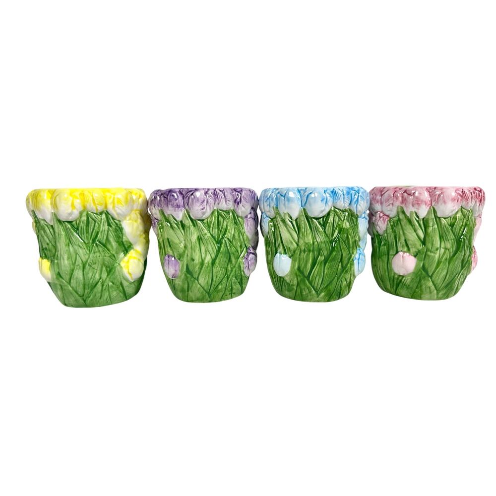 Enesco Gift Gallery Ceramic Majolica Tulip Cottage Ware Coffee Mugs-Set of 4!